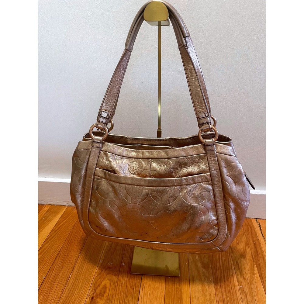 Coach Leather Shoulder Bag Parker Metallic Rose Gold C Embossed 13608 - Picture 2 of 8
